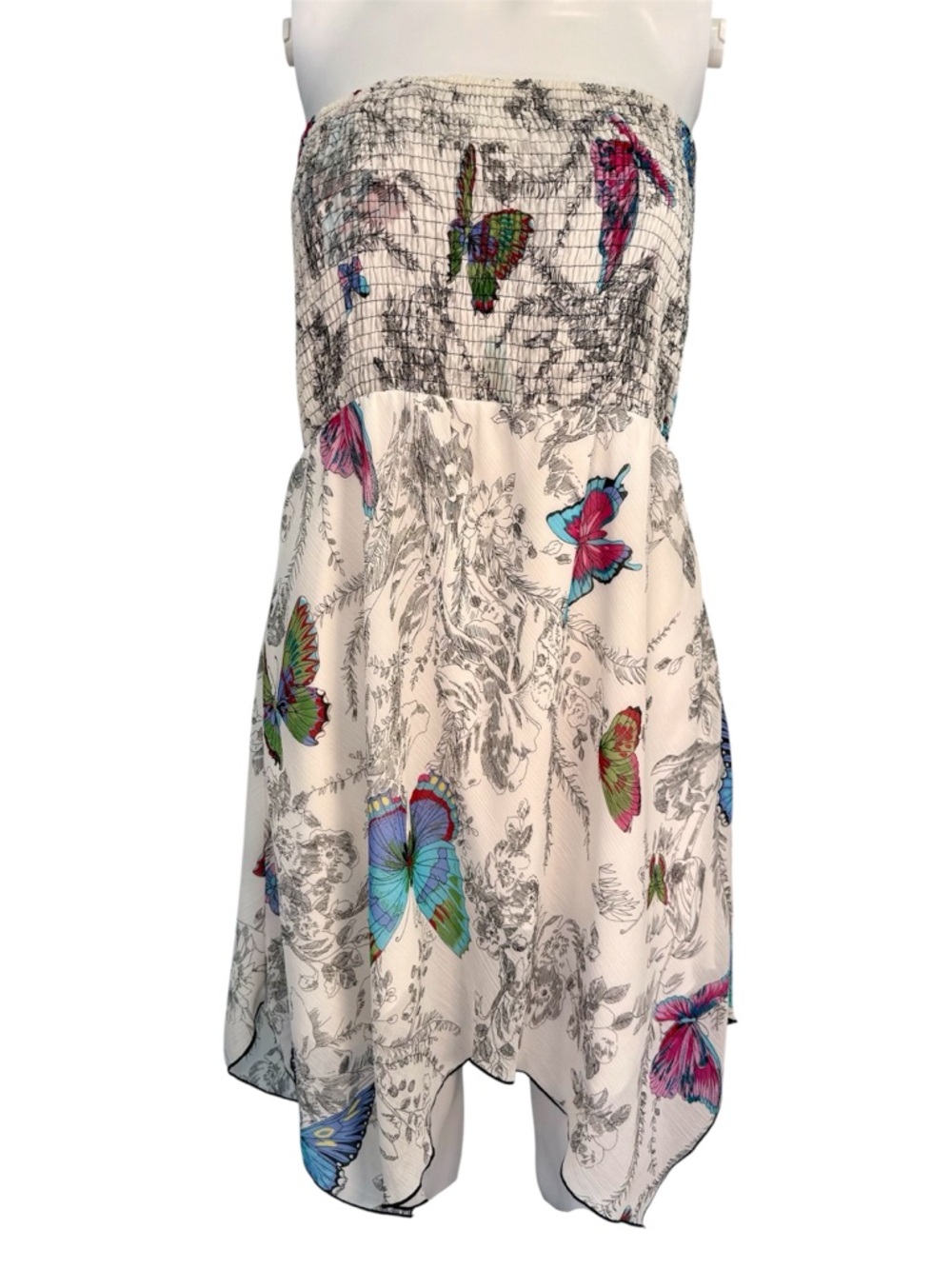 Vintage Strapless Mini Tube Dress Y2K Bisou Bisou Butterfly Dress Medium 🦋